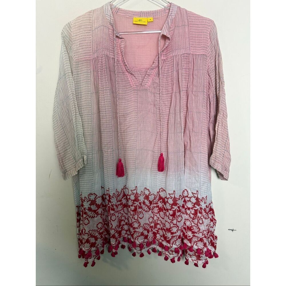 Roberta Roller Rabbit Pink Tassel Trim Tunic Dress Size XS Boho Resort Cotton